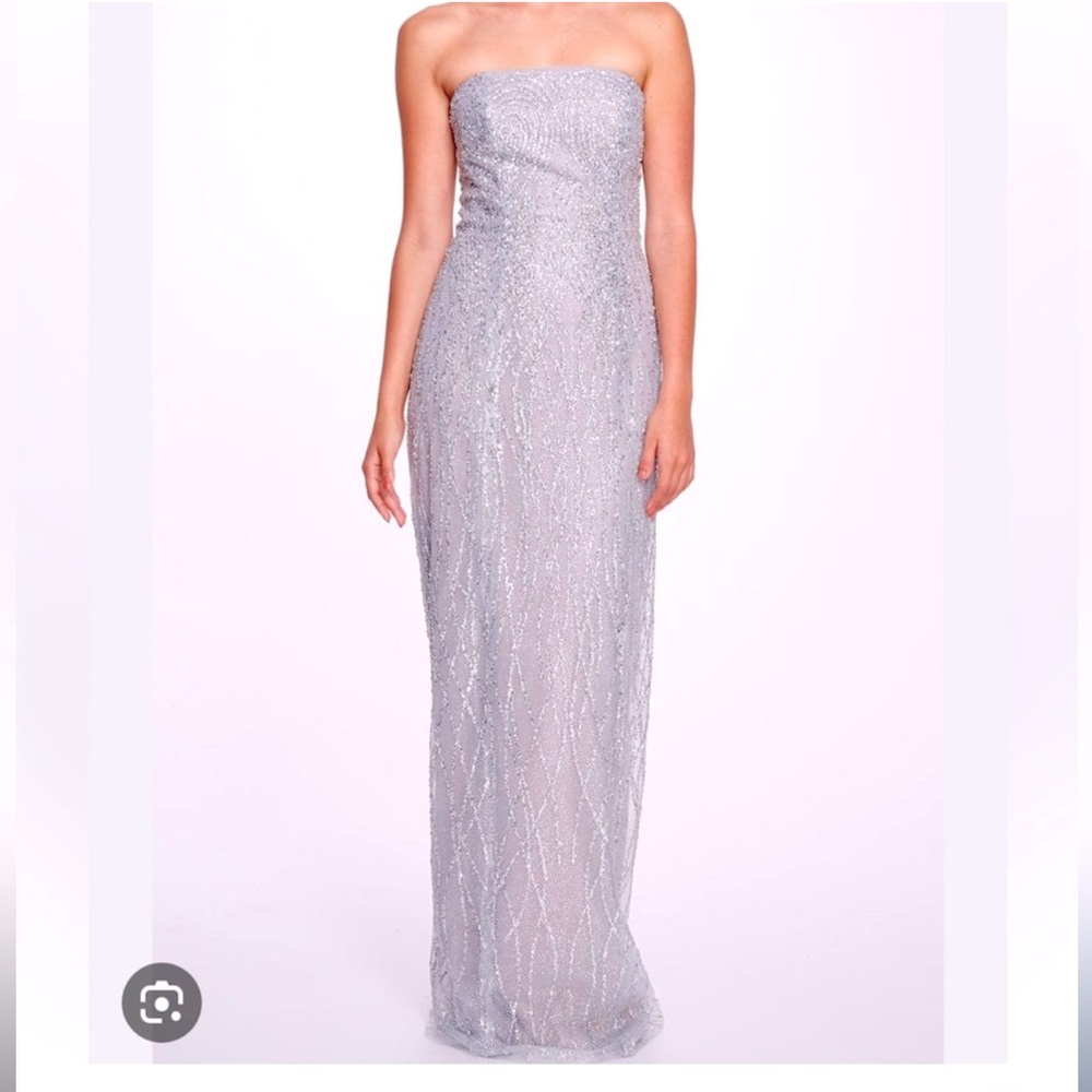 MARCHESA NOTE SILVER METALLIC GOWN